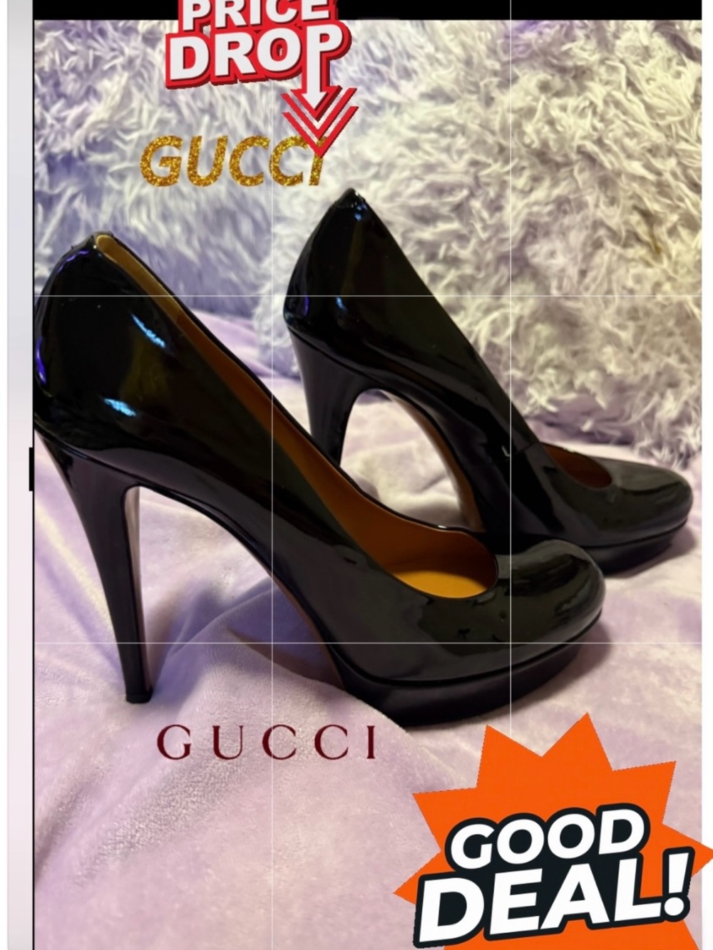 Gucci Black Patent Leather Platform Pumps Heels Made in Italy